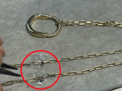 チェーンを切断する前の固定作業と位置確認