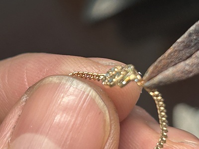 顕微鏡の視野内で完璧に接合されたチェーンのコマ